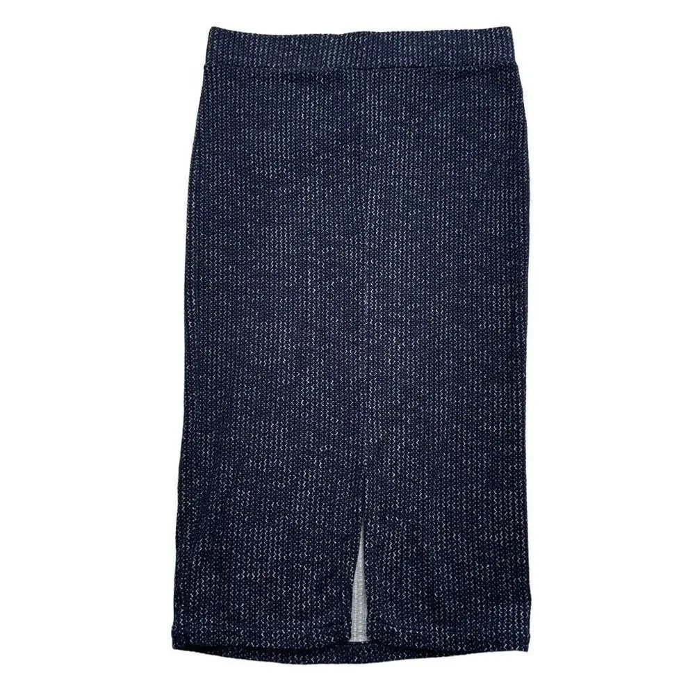 Free People Women’s Navy Geometric‎ Knit Pull On Midi Skirt Medium Stretch